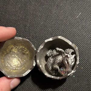Silver and Gold Heart Egg with Dragon Figurine (pewter)